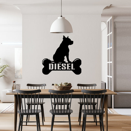 personalisiertes Metallschild mit Hundenamen - Pitbull - Knochen