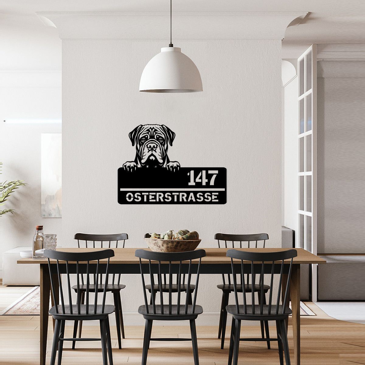 Personalisiertes Metallschild - Mastiff mit Straße und Hausnummer