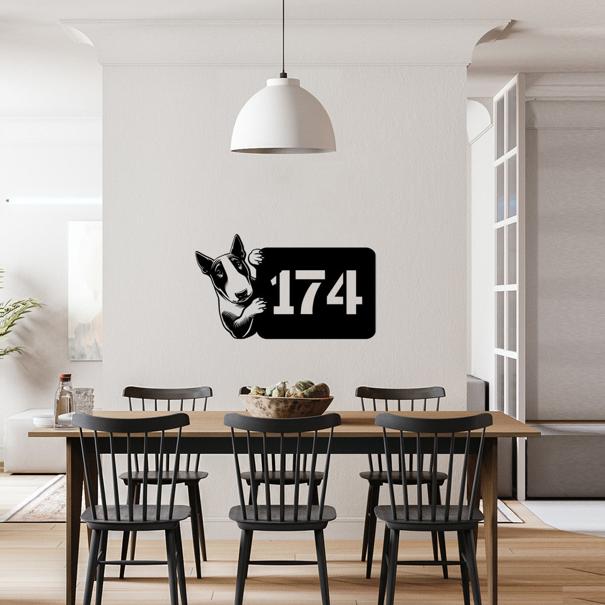 Bullterrier Metallschild als Hausnummer