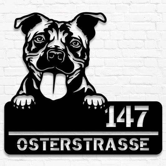 Stafford  - Stahlschild mit Straße/Name und Hausnummer