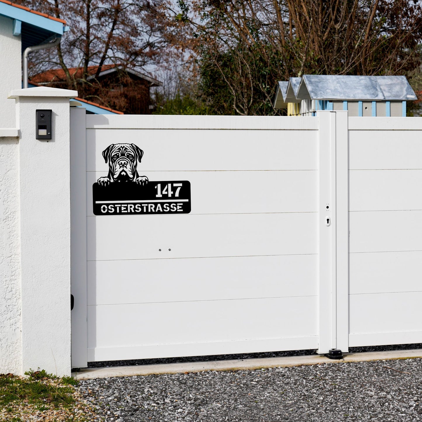 Personalisiertes Metallschild - Mastiff mit Straße und Hausnummer