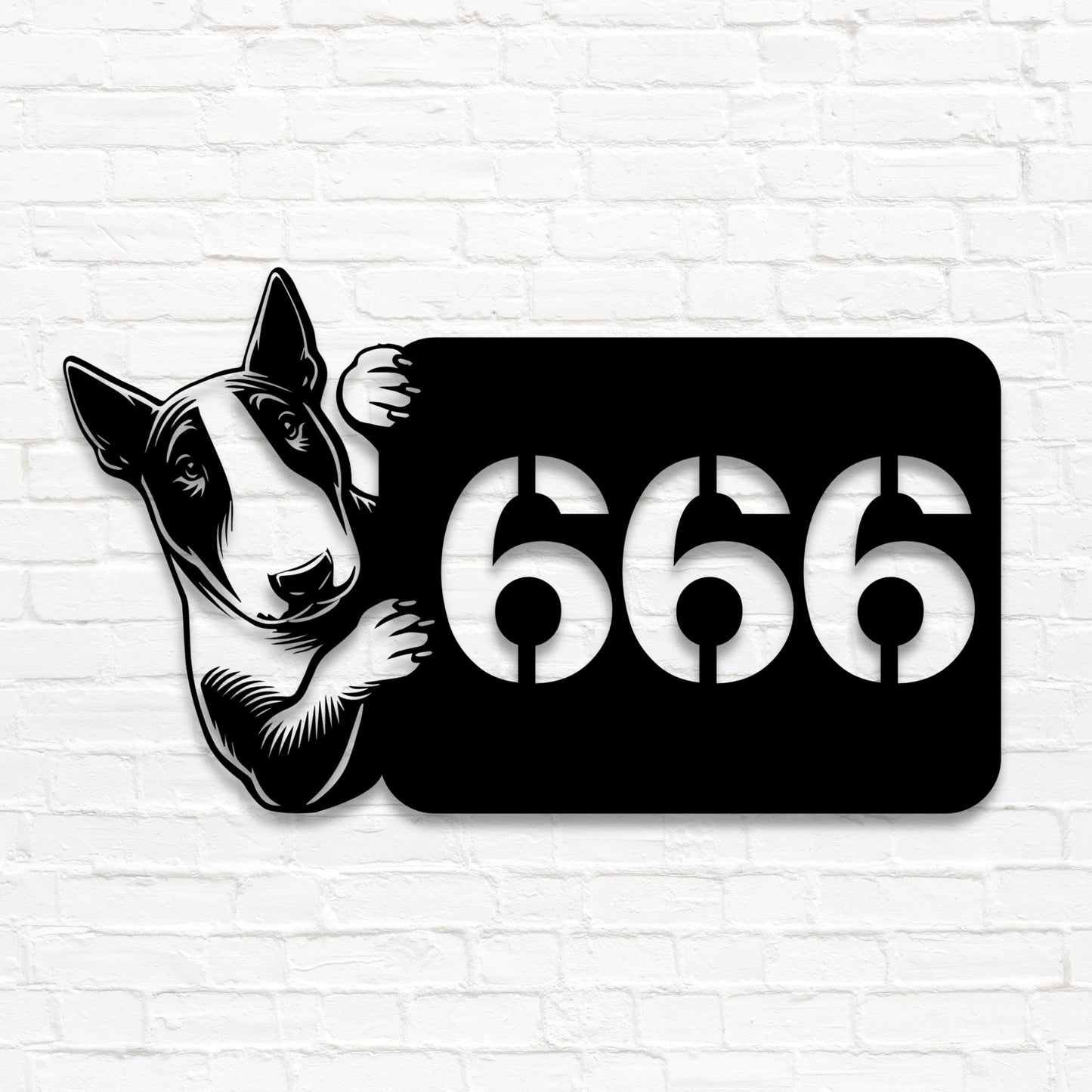 Bullterrier Metallschild als Hausnummer
