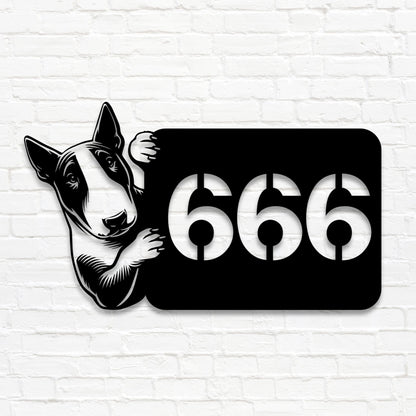 Bullterrier Metallschild als Hausnummer