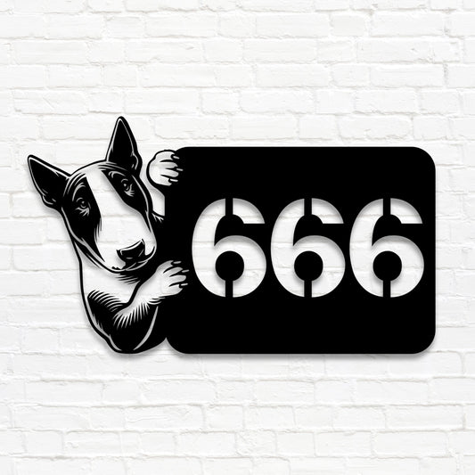 Bullterrier Metallschild als Hausnummer