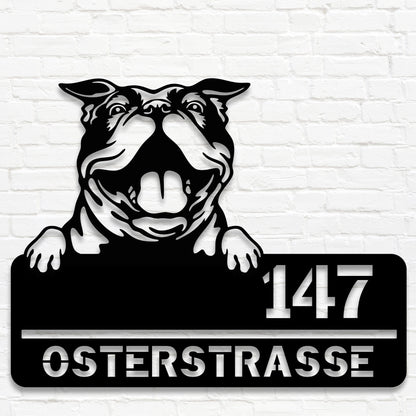 Bulldogge - Stahlschild mit Straße/Name und Hausnummer