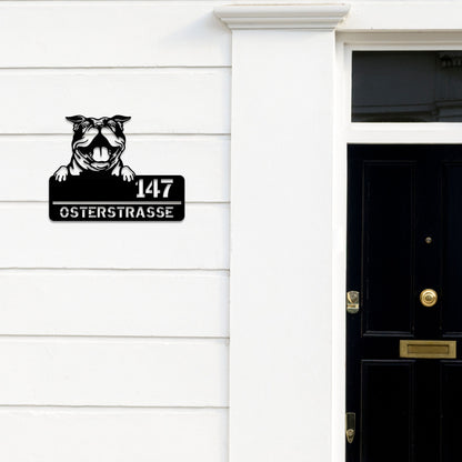 Bulldogge - Stahlschild mit Straße/Name und Hausnummer