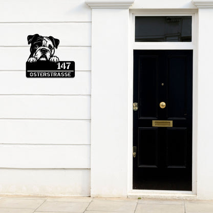 Bulldogge - Stahlschild mit Straße/Name und Hausnummer