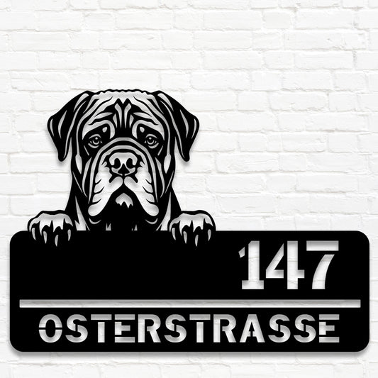 Personalisiertes Metallschild - Mastiff mit Straße und Hausnummer