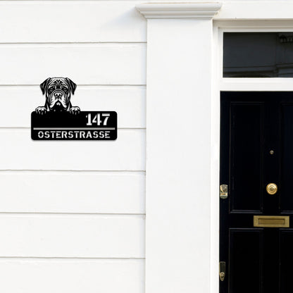 Personalisiertes Metallschild - Mastiff mit Straße und Hausnummer