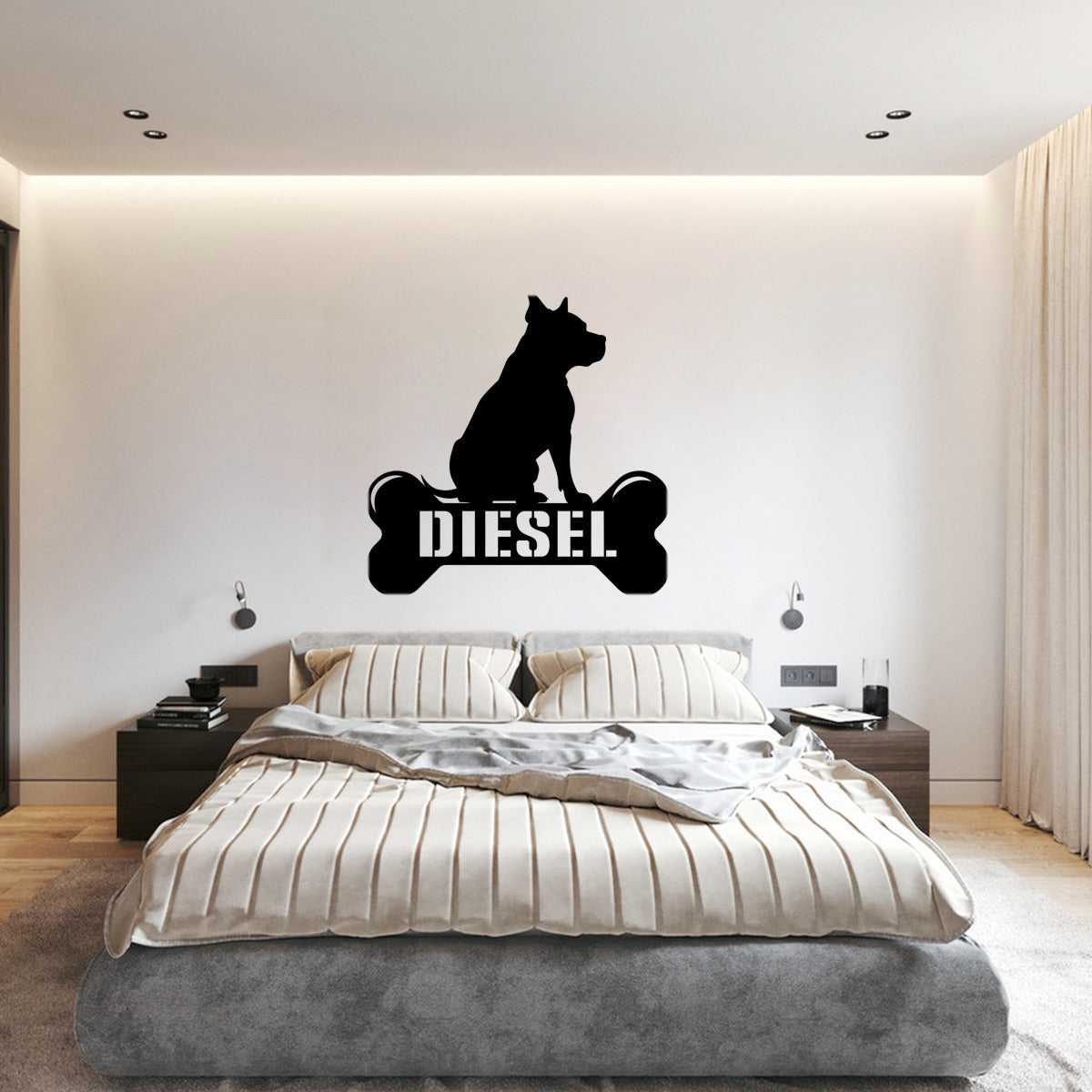 personalisiertes Metallschild mit Hundenamen - Pitbull - Knochen