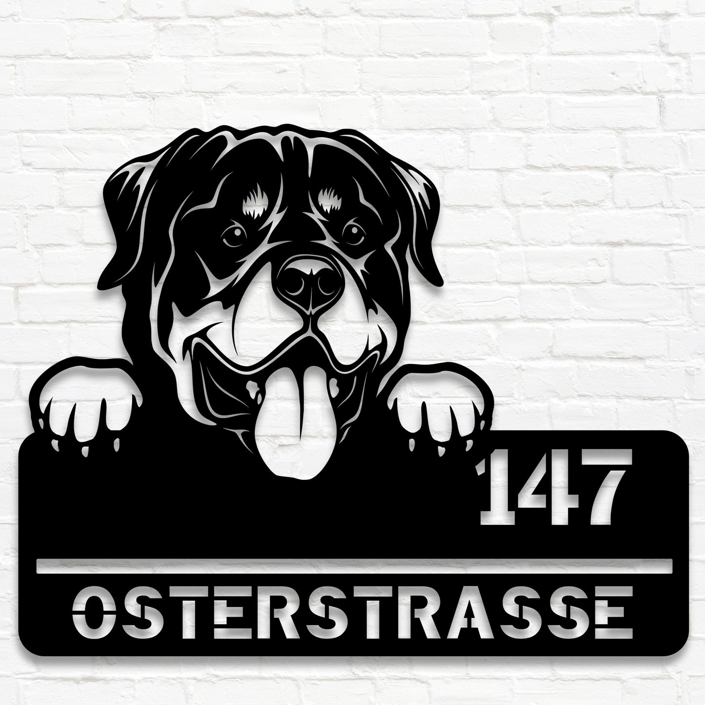 Rottweiler - Stahlschild mit Straße/Name und Hausnummer