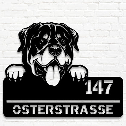 Rottweiler - Stahlschild mit Straße/Name und Hausnummer