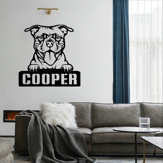 personalisiertes Metallschild mit Hundenamen - Staffordshire Bullterrier