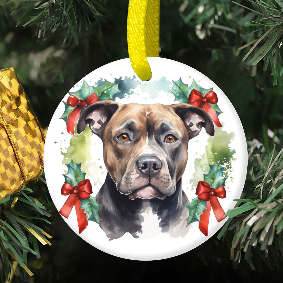 Weihnachtsbaum-Ornament aus Keramik - Pitbull 2