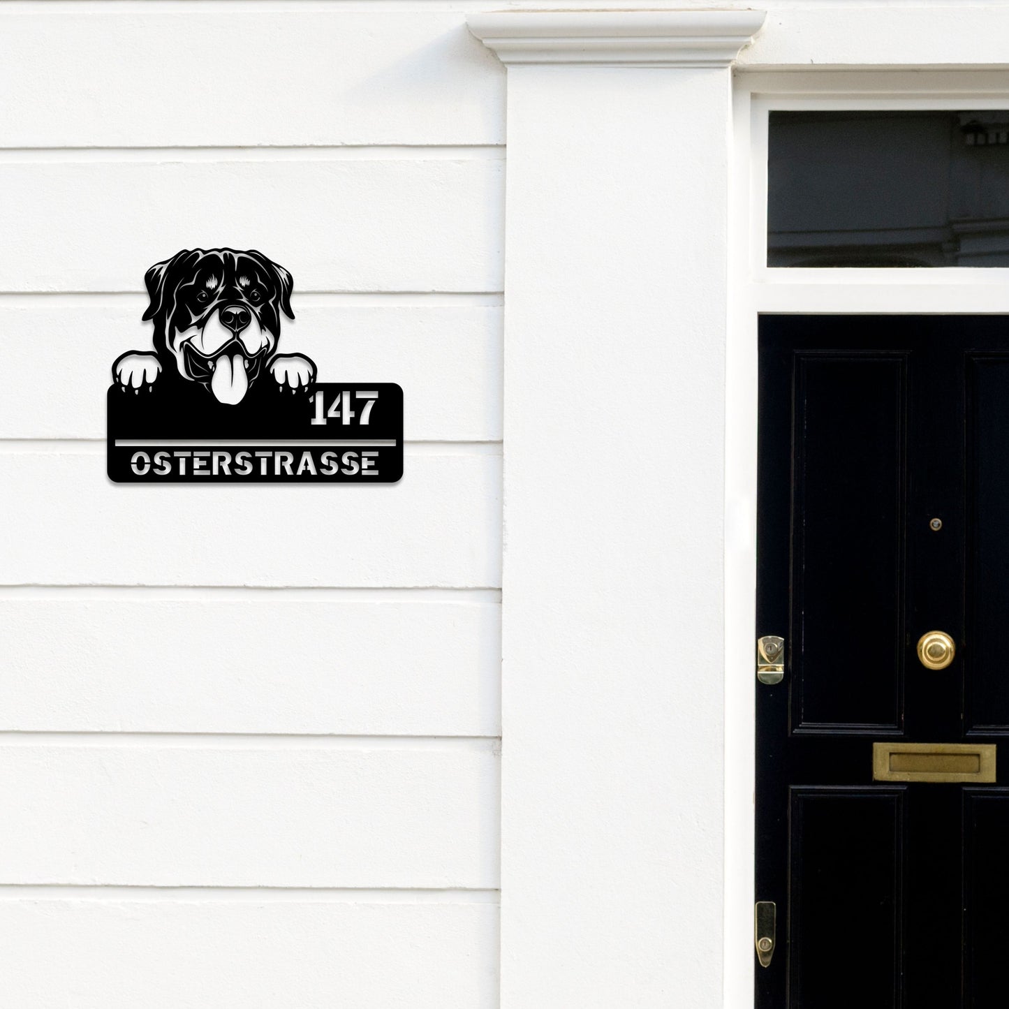 Rottweiler - Stahlschild mit Straße/Name und Hausnummer