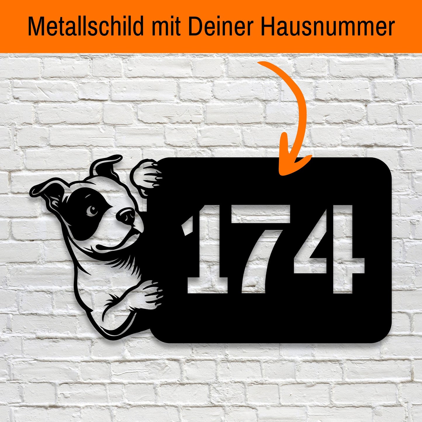 Pitbull Stahlschild - individuelle Hausnummer