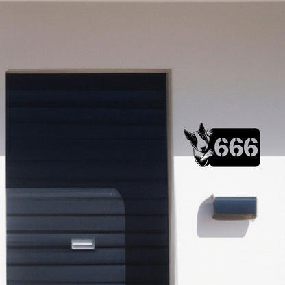 Bullterrier Metallschild als Hausnummer