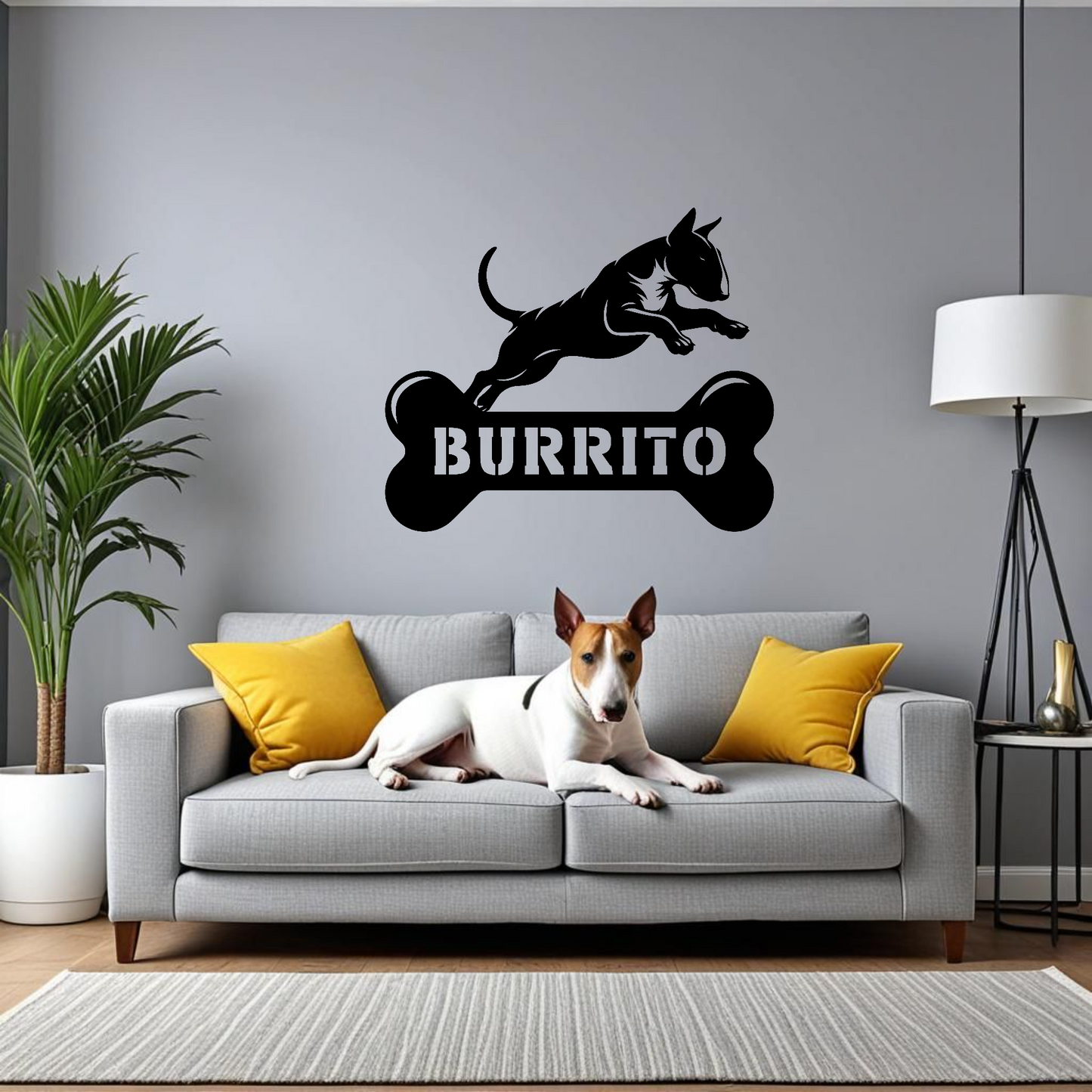personalisiertes Metallschild mit Hundenamen - Bullterrier