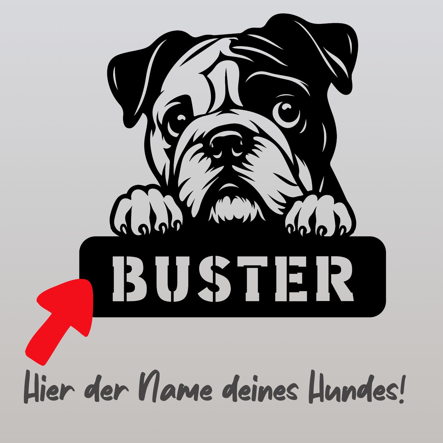 personalisiertes Metallschild mit Hundenamen - Bulldoggen Welpe