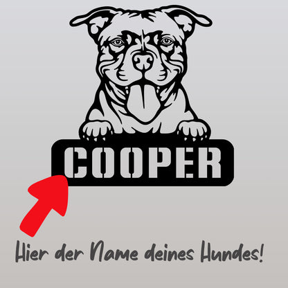 personalisiertes Metallschild mit Hundenamen - Staffordshire Bullterrier