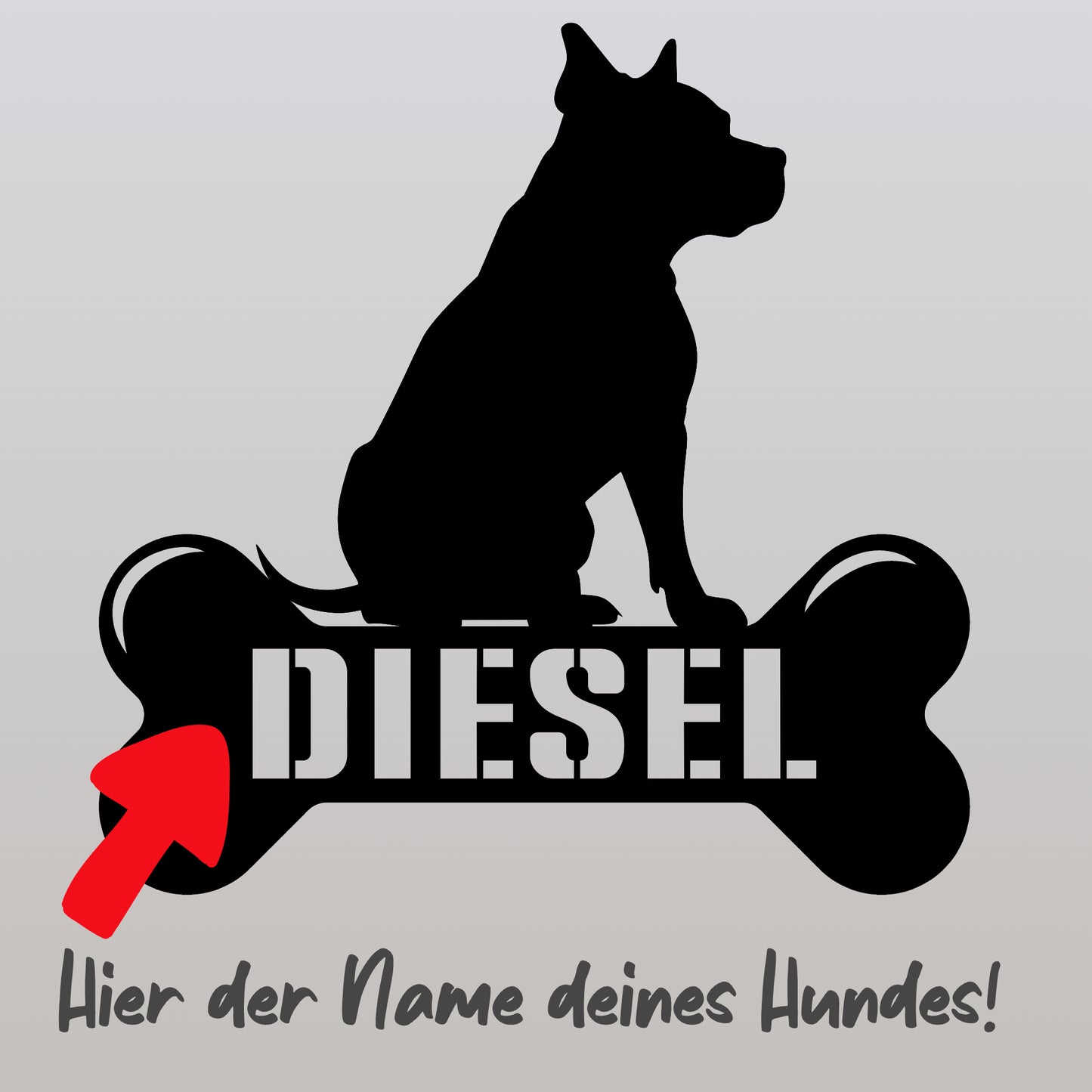 personalisiertes Metallschild mit Hundenamen - Pitbull - Knochen