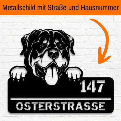 Rottweiler - Stahlschild mit Straße/Name und Hausnummer