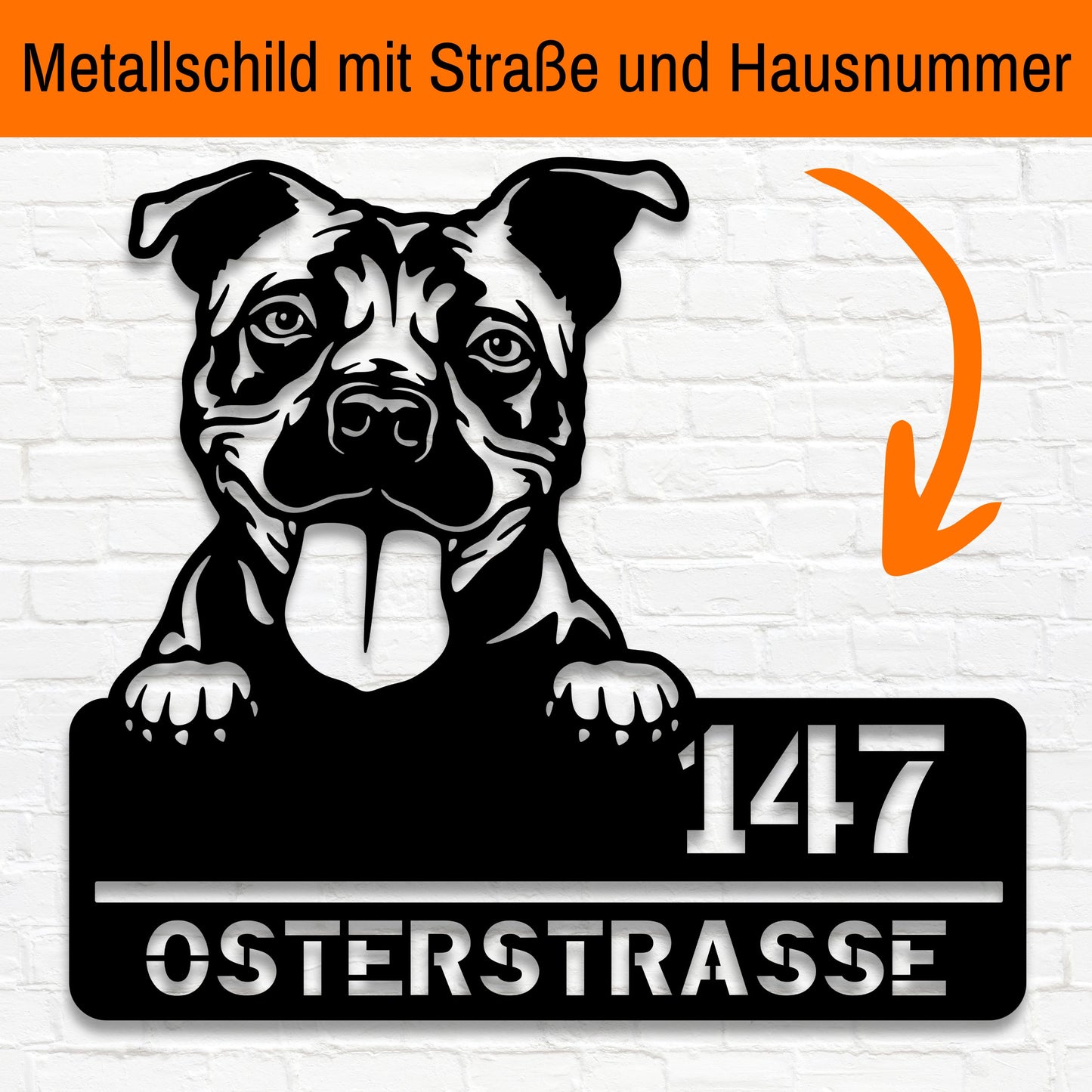 Stafford  - Stahlschild mit Straße/Name und Hausnummer