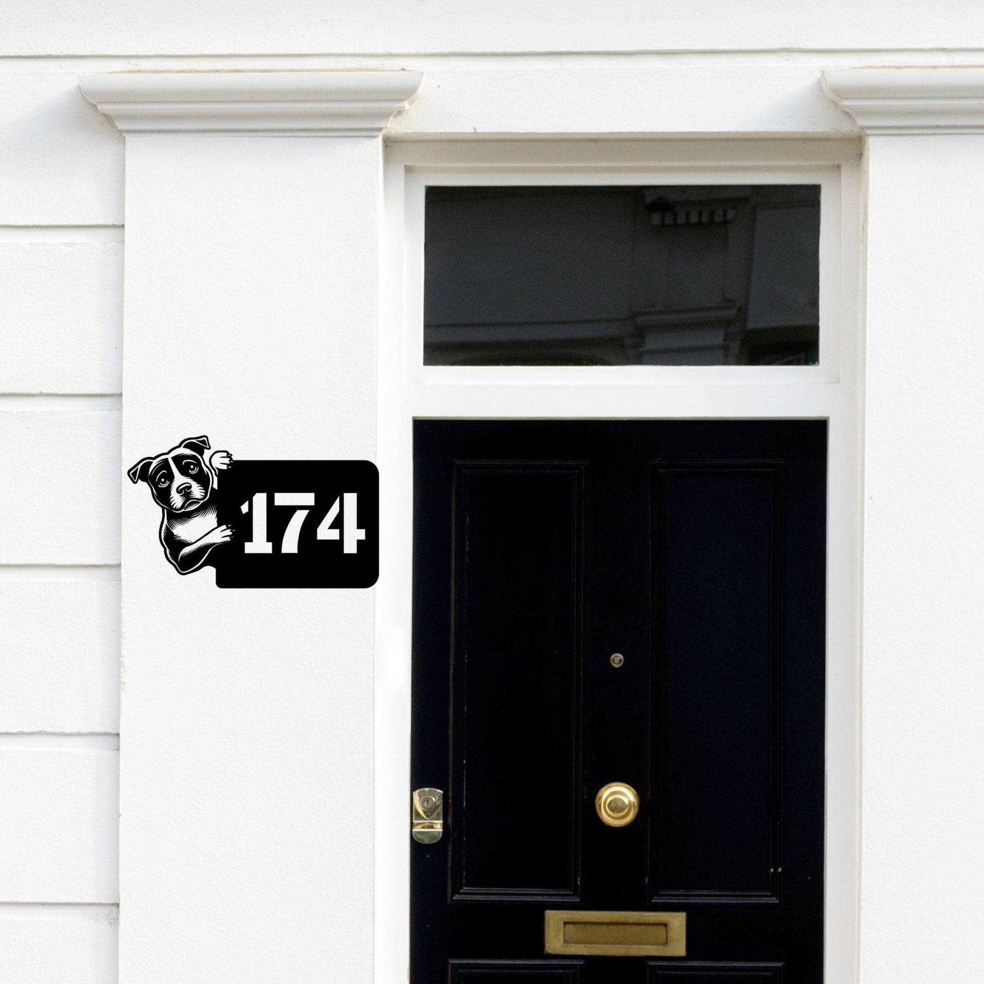 Staffordshire Bullterrier individuelle Hausnummer aus Stahl, peeking Staffordshire Bullterrier