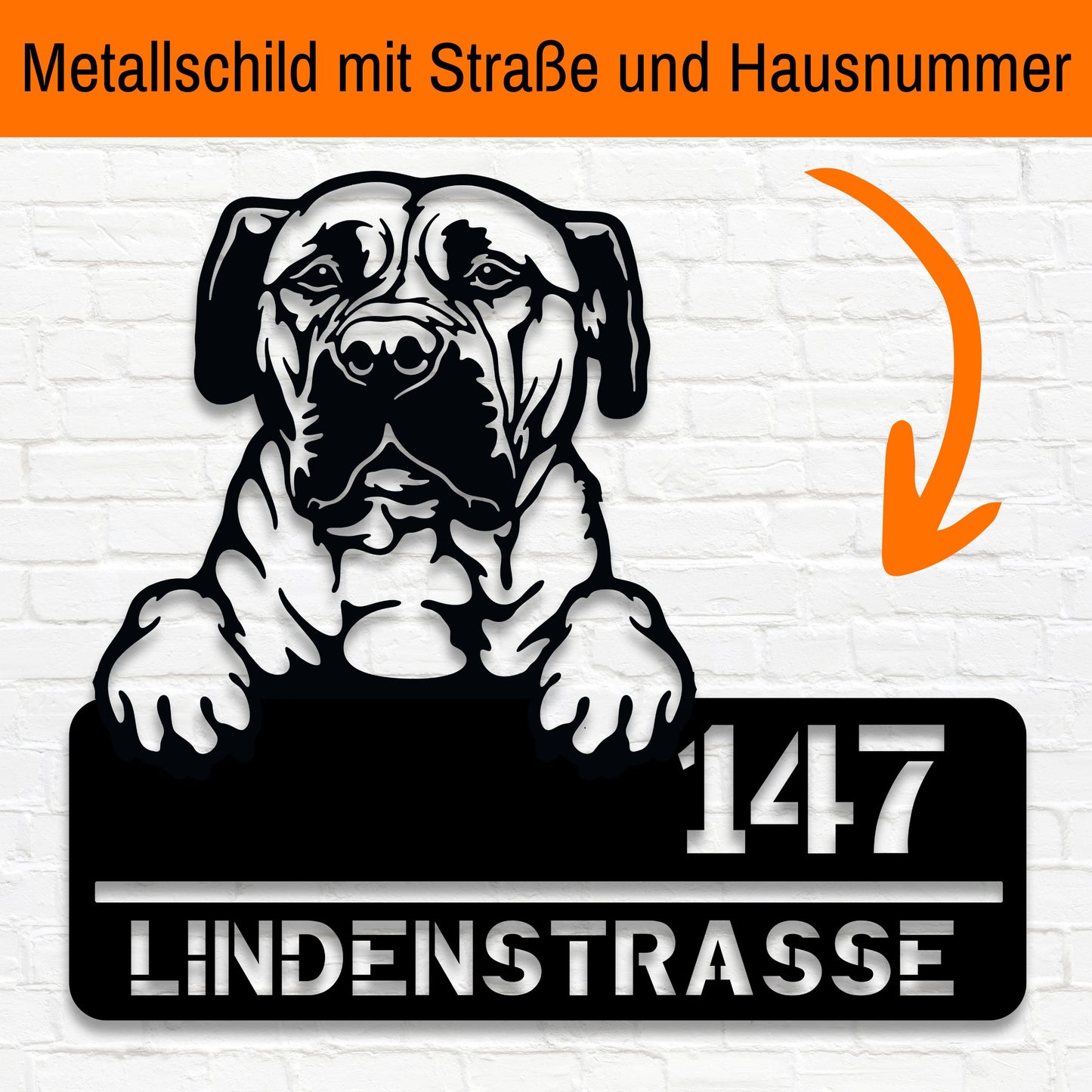 Tosa Inu - Stahlschild mit Straße/Name und Hausnummer