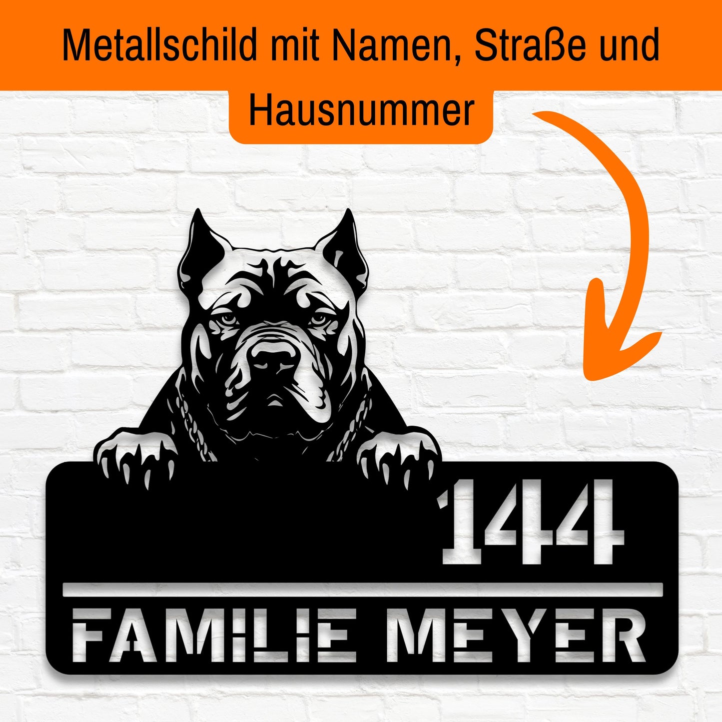 XXL Bully Stahlschild mit Strasse und Hausnummer