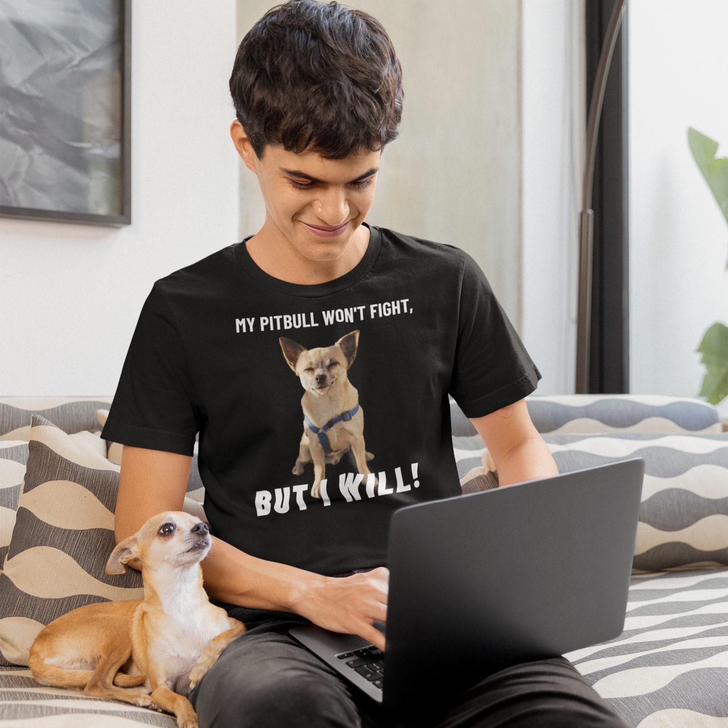 My Pitbull won't fight - personalisiertes T-Shirt mit deinem Hund