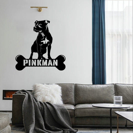 personalisiertes Metallschild mit Hundenamen - Stafford