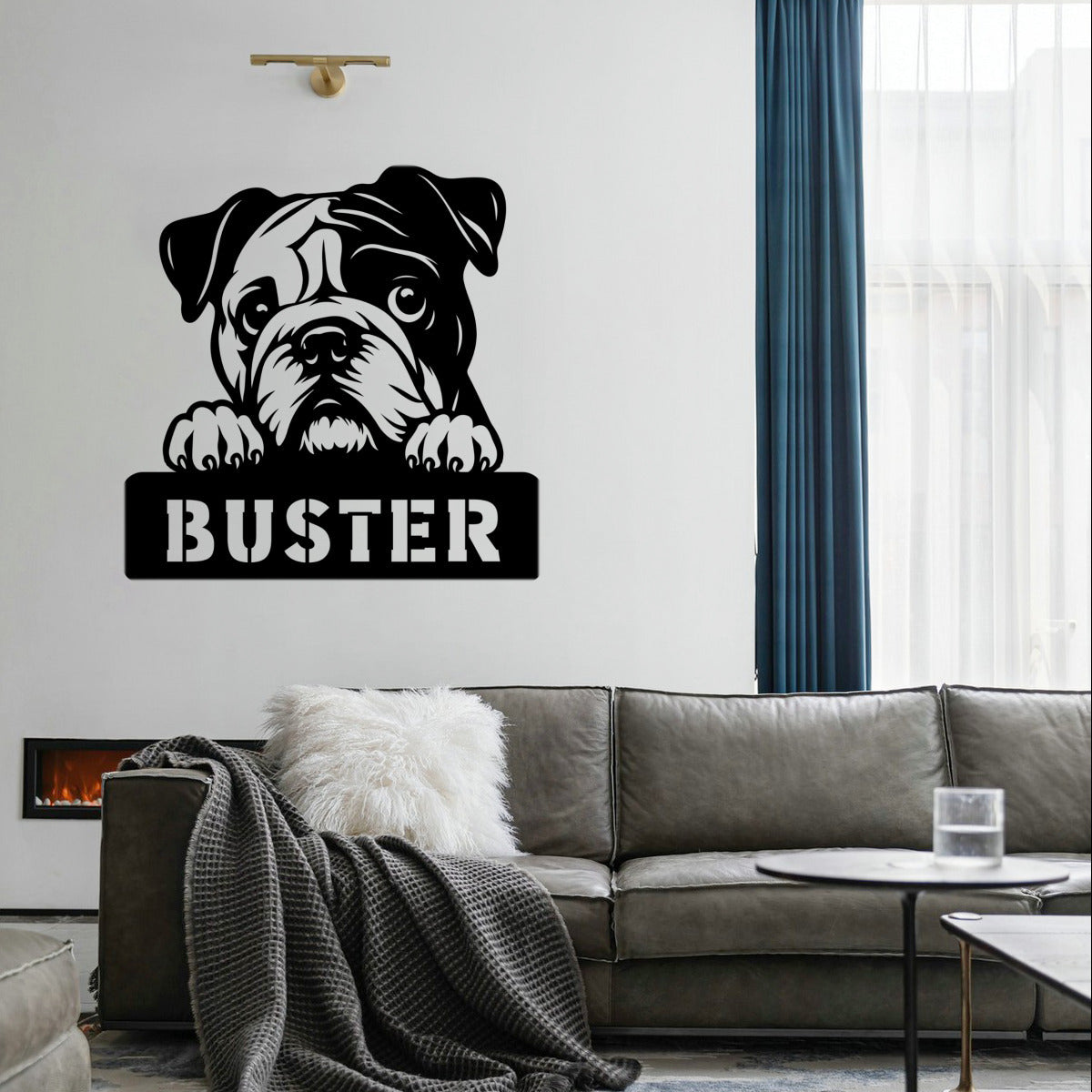 personalisiertes Metallschild mit Hundenamen - Bulldoggen Welpe